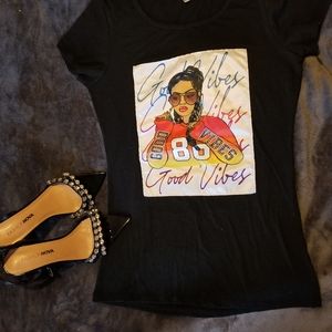 Fashion nova black studded heel with bonus large tee that fits med/lrge